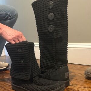 UGG Black Knit Tall Boots with Buttons